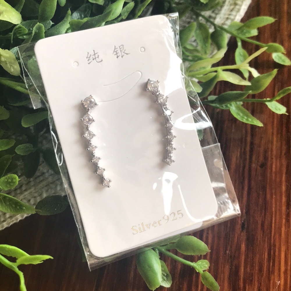 silver earrings with rhinestones